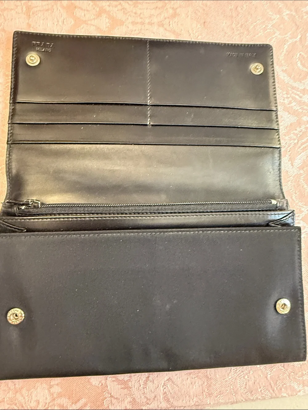 Prada Black Leather Men's Wallet with Silver Logo Plaque